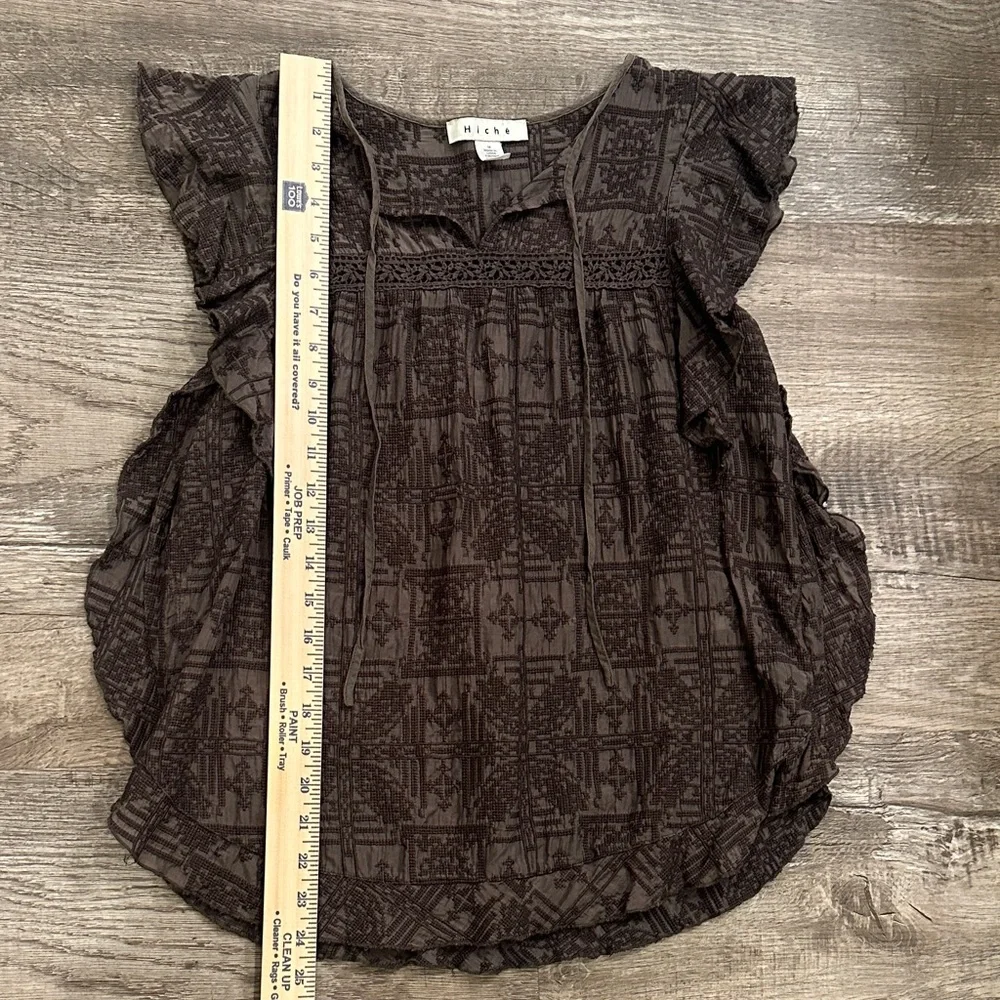 Hiche Medium Women's Brown Patterned‎ Cotton Silk Blend Top